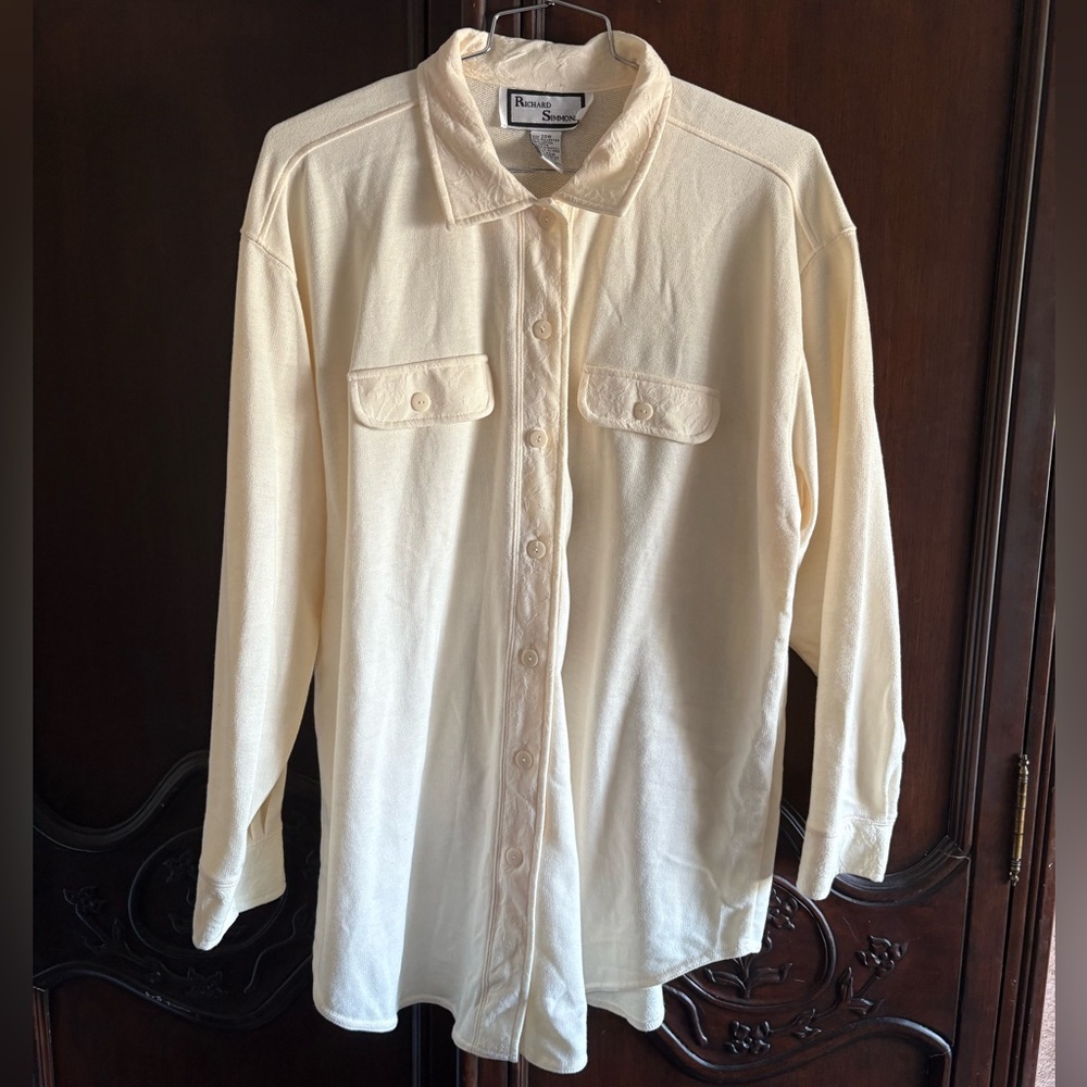 Vintage Women’s  Richard Simmons Cream Button Up Shirt Floral Detail size 20W